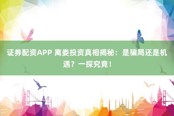 证券配资APP 离娄投资真相揭秘：是骗局还是机遇？一探究竟！