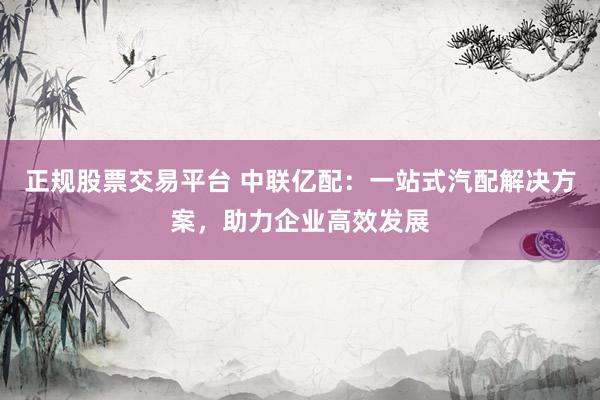 正规股票交易平台 中联亿配：一站式汽配解决方案，助力企业高效发展