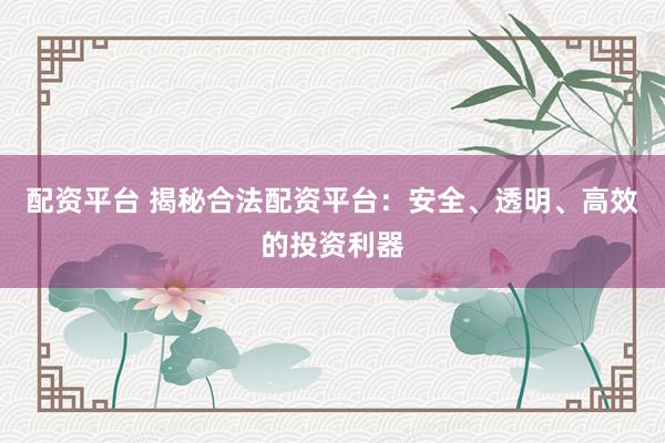 配资平台 揭秘合法配资平台：安全、透明、高效的投资利器