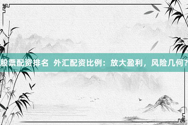 股票配资排名  外汇配资比例：放大盈利，风险几何？