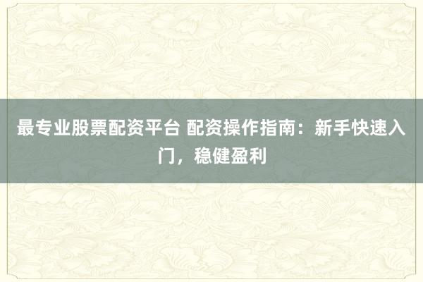 最专业股票配资平台 配资操作指南：新手快速入门，稳健盈利