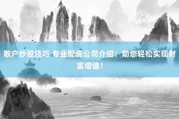 散户炒股技巧 专业配资公司介绍：助您轻松实现财富增值！